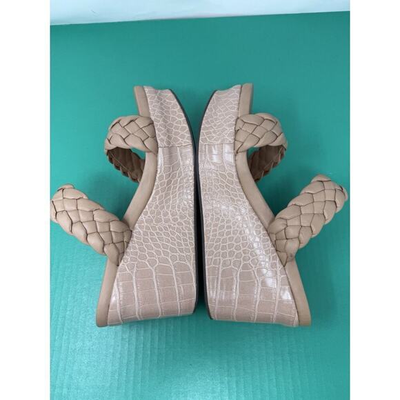 OBT Womens Leather Braided Strappy Slip-On Beige Wedge Sandals Black 9.5 New - Picture 6 of 8